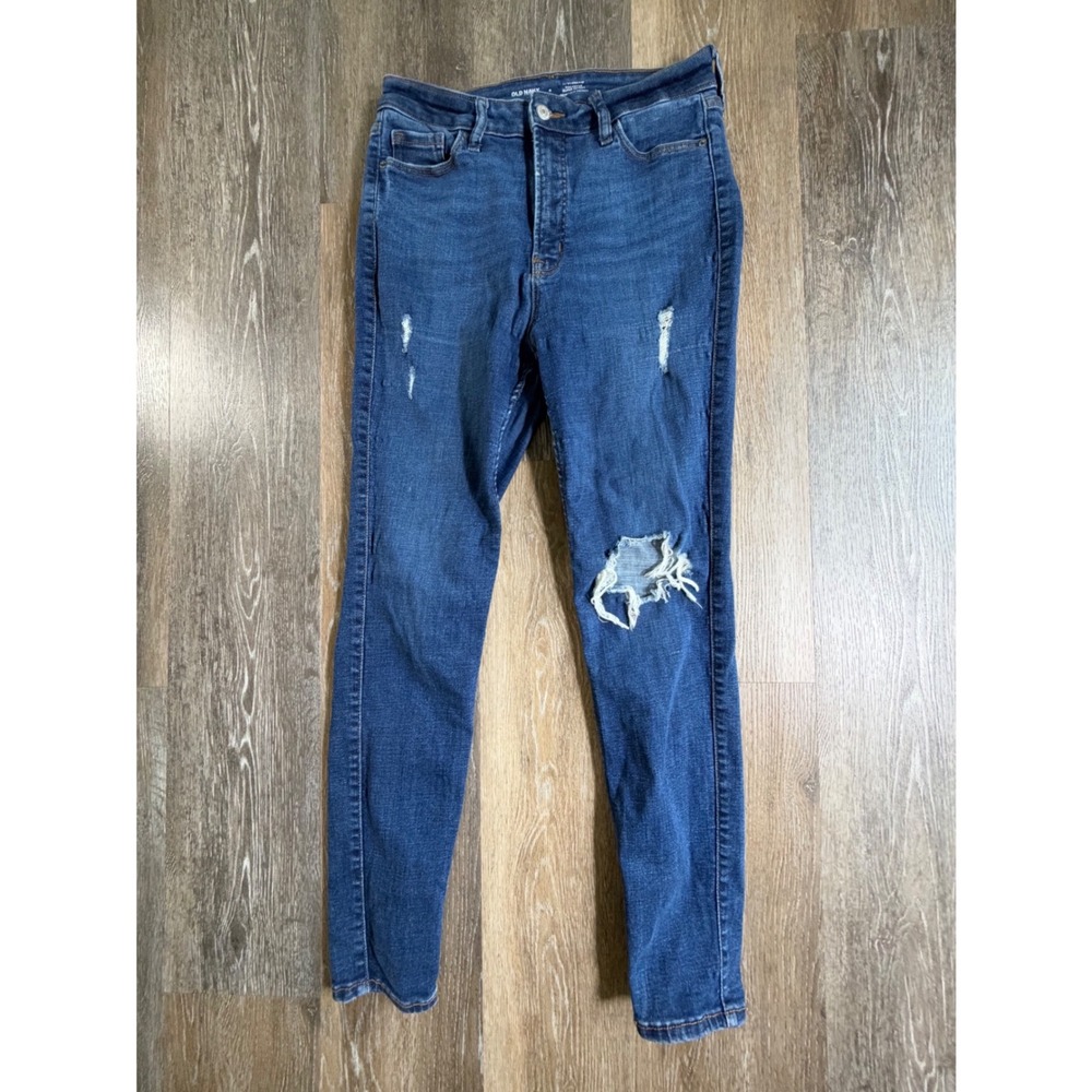 Old Navy Rockstar Super Skinny Jeans Womens 8 Blue Extra High Rise Distressed